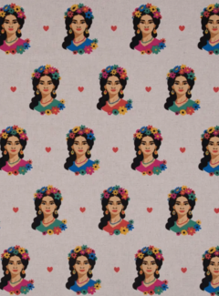 Decostoffen Mexicaanse bloemen vrouw linnenlook