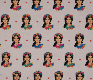 Decostoffen Mexicaanse bloemen vrouw linnenlook