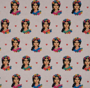 Decostoffen Mexicaanse bloemen vrouw linnenlook