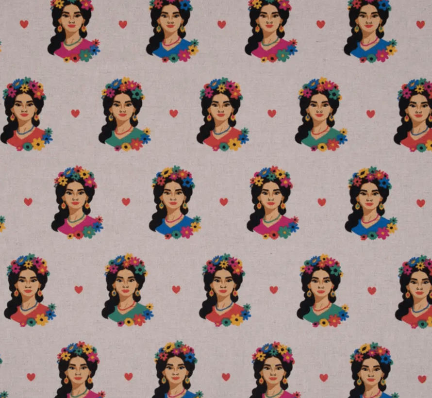 Mexicaanse bloemen vrouw linnenlook stof