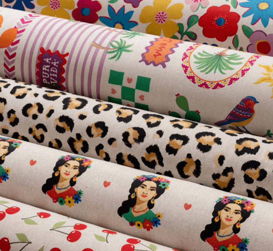 Boho viva la vida linnenlook digitale print stof