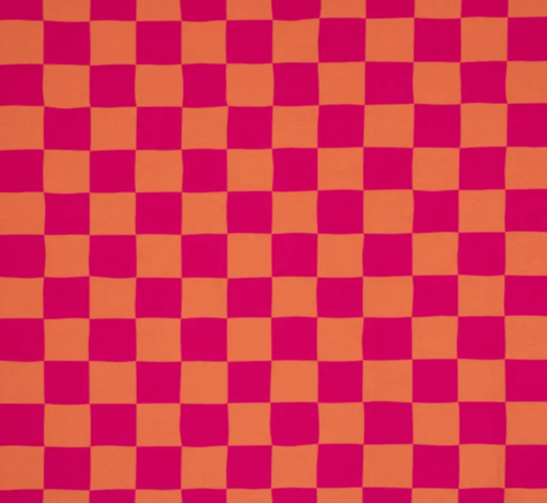 Decostoffen Roze en oranje blokjes digitale print stof