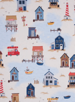 Decostoffen Maritieme huisje digitale print