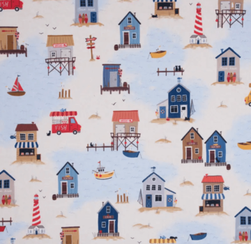 Decostoffen Maritieme huisje digitale print