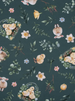 Decostoffen Pasen lammetjes en kuikentjes digitale print