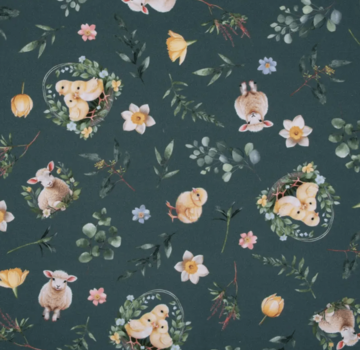 Decostoffen Pasen lammetjes en kuikentjes digitale print