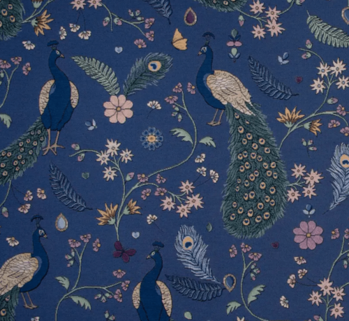 Decostoffen Pauw donkerblauw gobelin stof