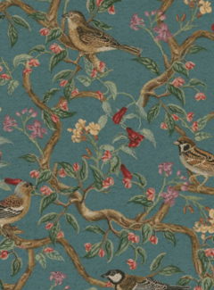 Decostoffen Vogels petrol gobelin