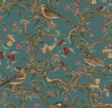 Decostoffen Vogels petrol gobelin