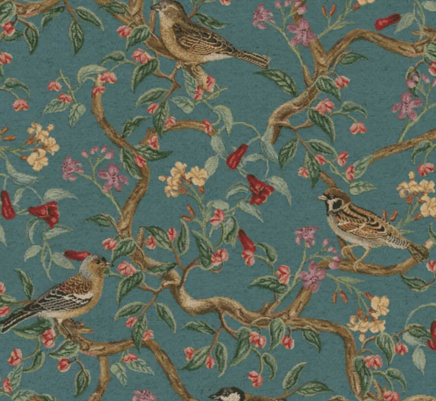 Vogels petrol gobelin stof