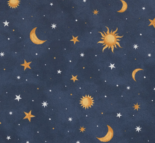 Decostoffen Maan en sterren half panama stof glow in the dark