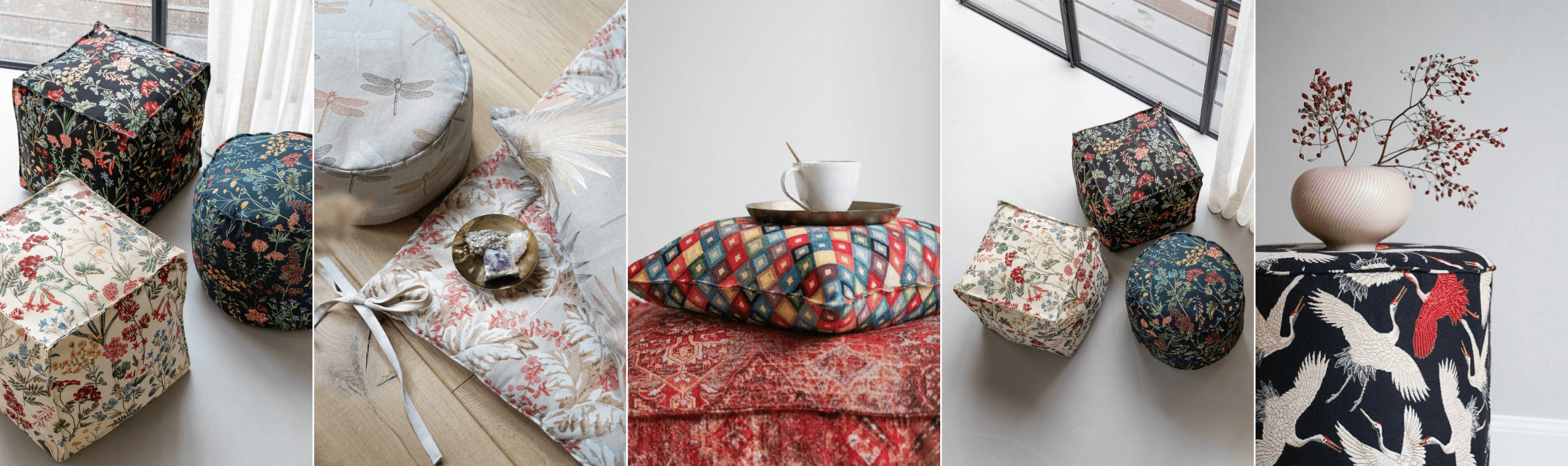 sfeerfoto's van ronde poef bekleed met stof