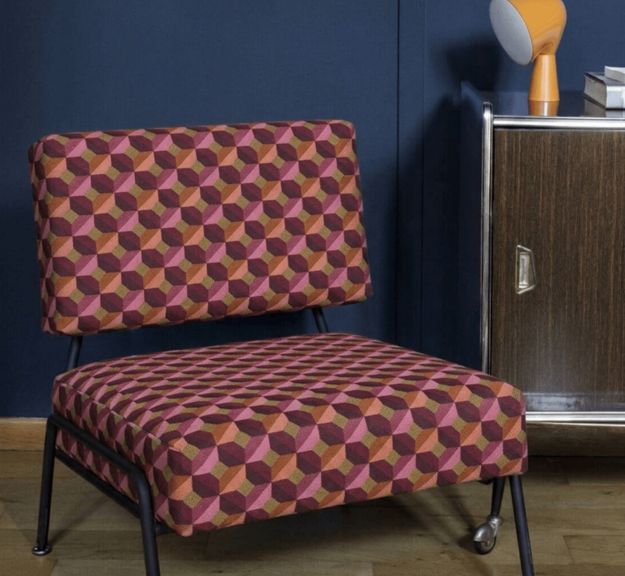 Grafisch retro roze jacquard stof