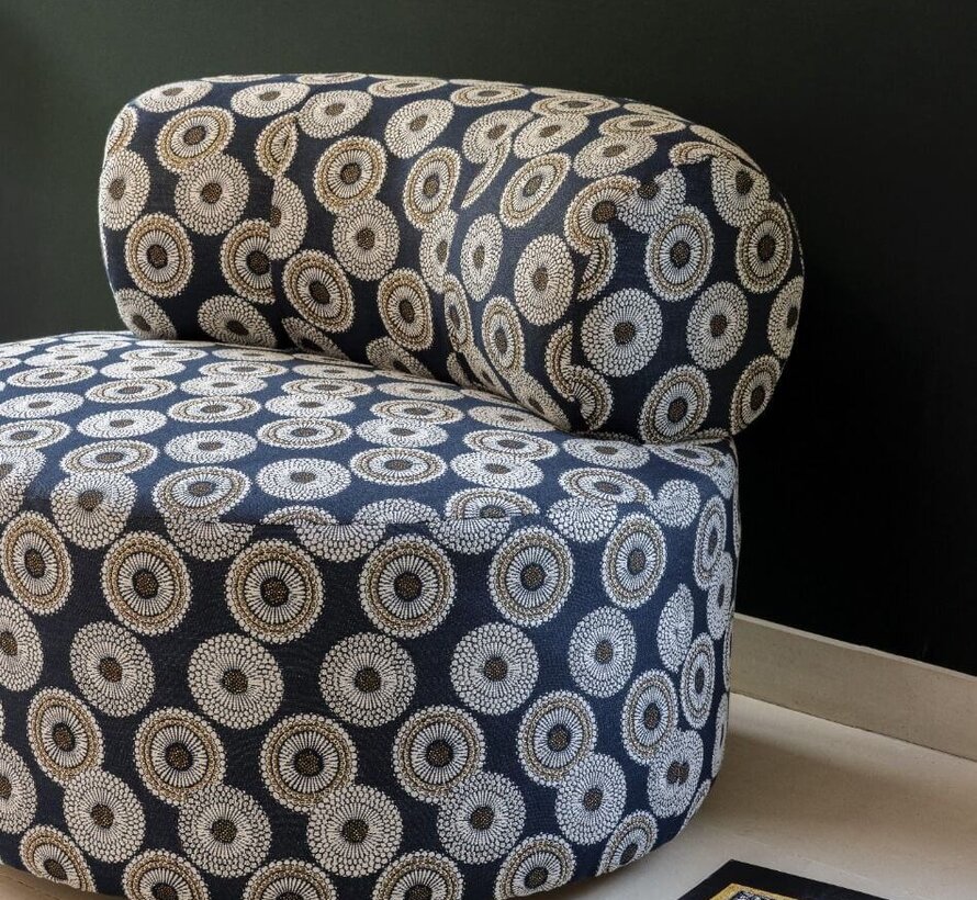 Rondjes patroon blauw jacquard stof