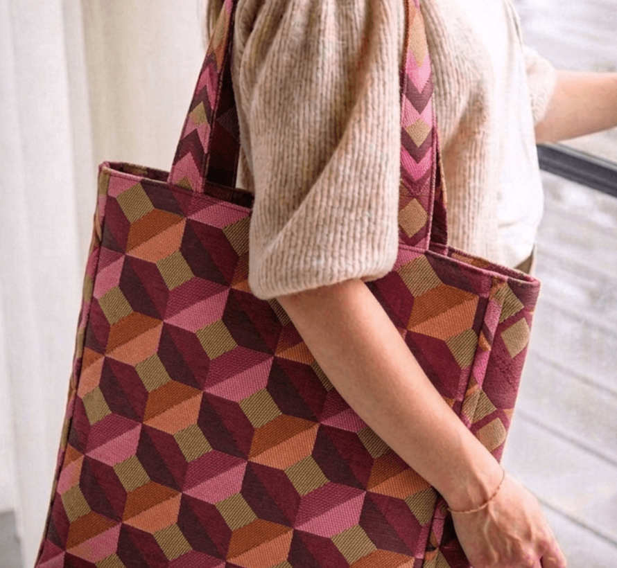 Grafisch retro roze jacquard stof