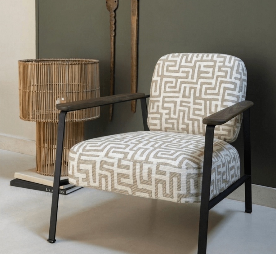 Doolhof geel wit jacquard stof