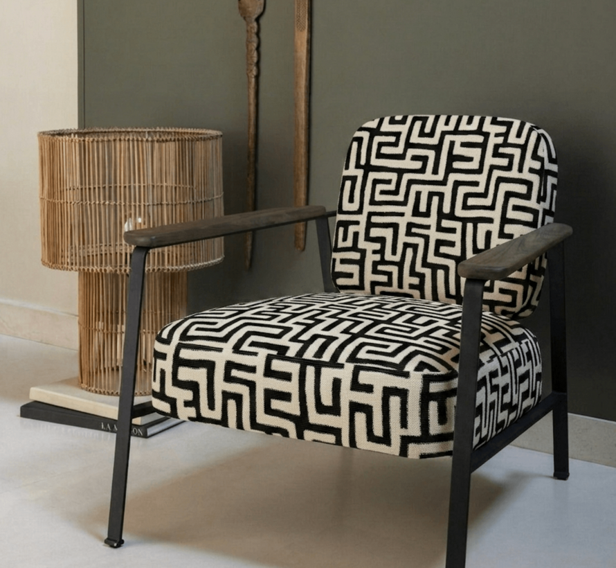 Doolhof geel wit jacquard stof