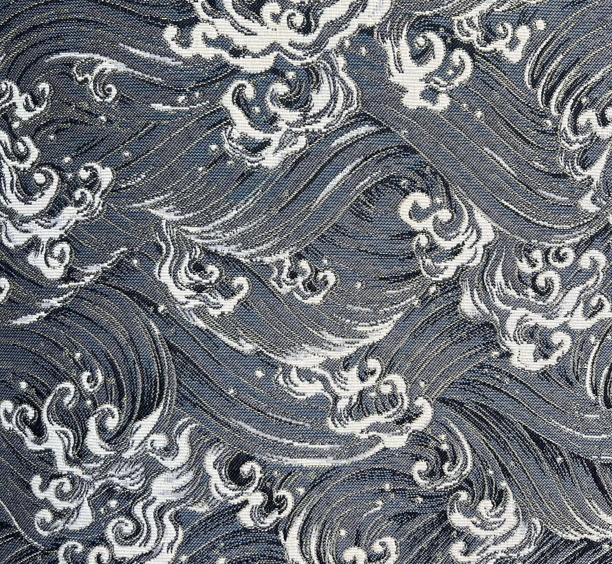 Golven blauw jacquard stof