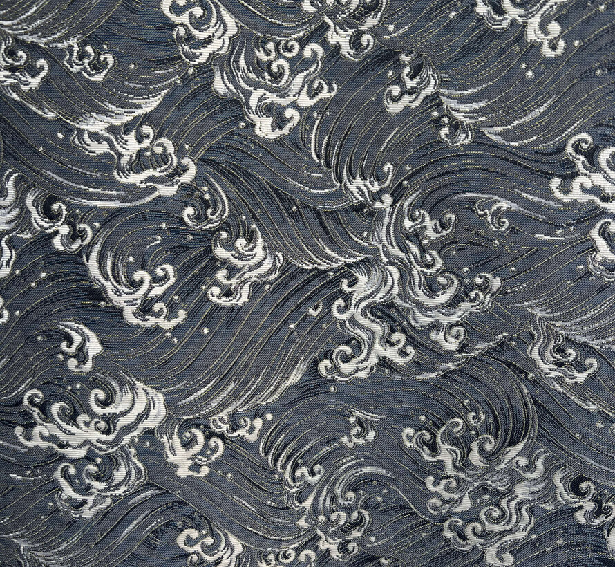 Golven blauw jacquard stof