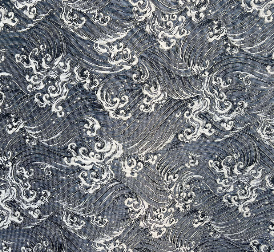 Golven blauw jacquard stof