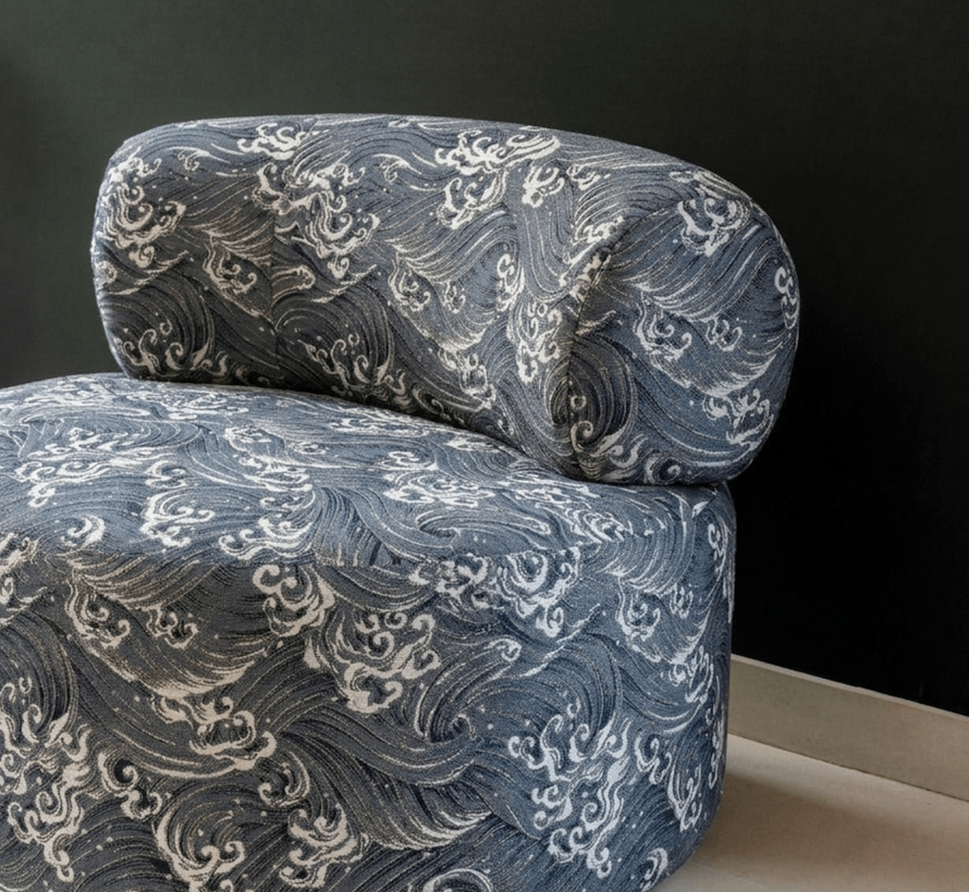 Golven blauw jacquard stof