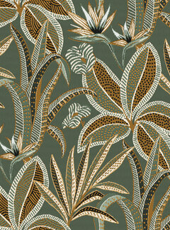 Decostoffen Groene bladeren jacquard
