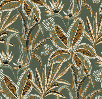 Decostoffen Groene bladeren jacquard