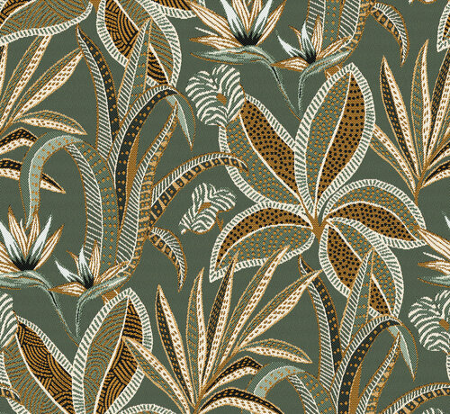 Decostoffen Groene bladeren jacquard