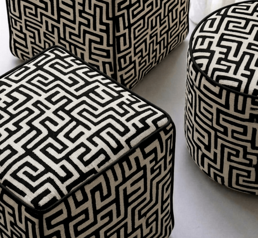 Doolhof zwart wit jacquard stof