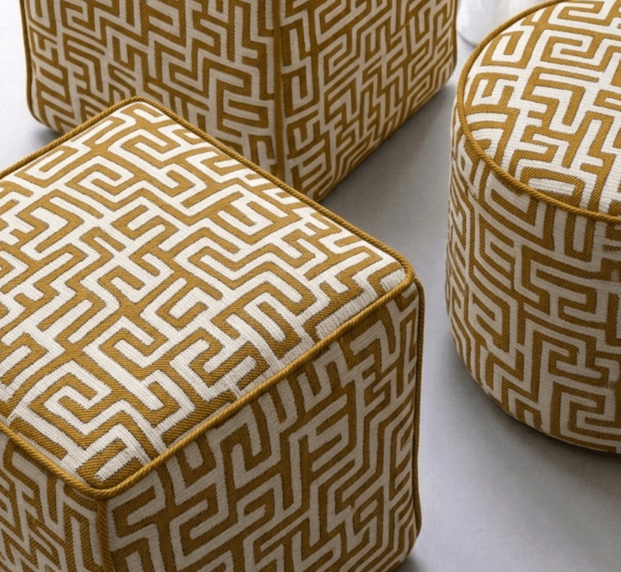 Doolhof geel wit jacquard stof