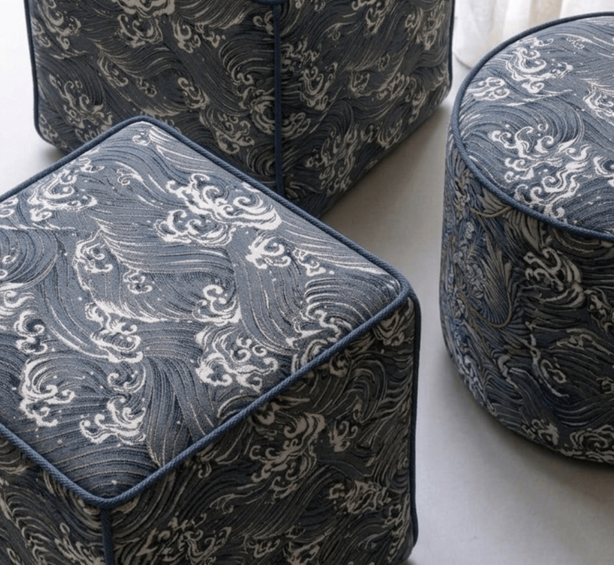 Golven blauw jacquard stof