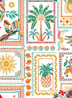 Decostoffen Boho palmbomen en zon popline