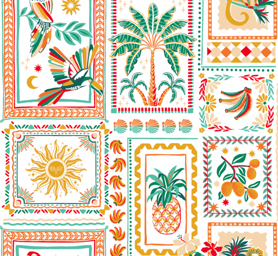 Boho palmbomen en zon popline