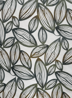 Decostoffen Groene bladeren ecru jacquard