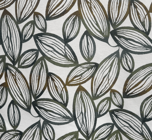 Decostoffen Groene bladeren ecru jacquard