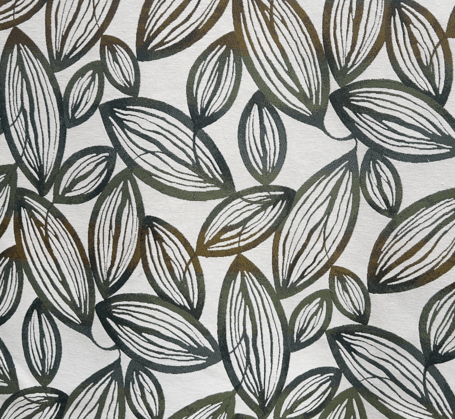 Groene bladeren ecru jacquard
