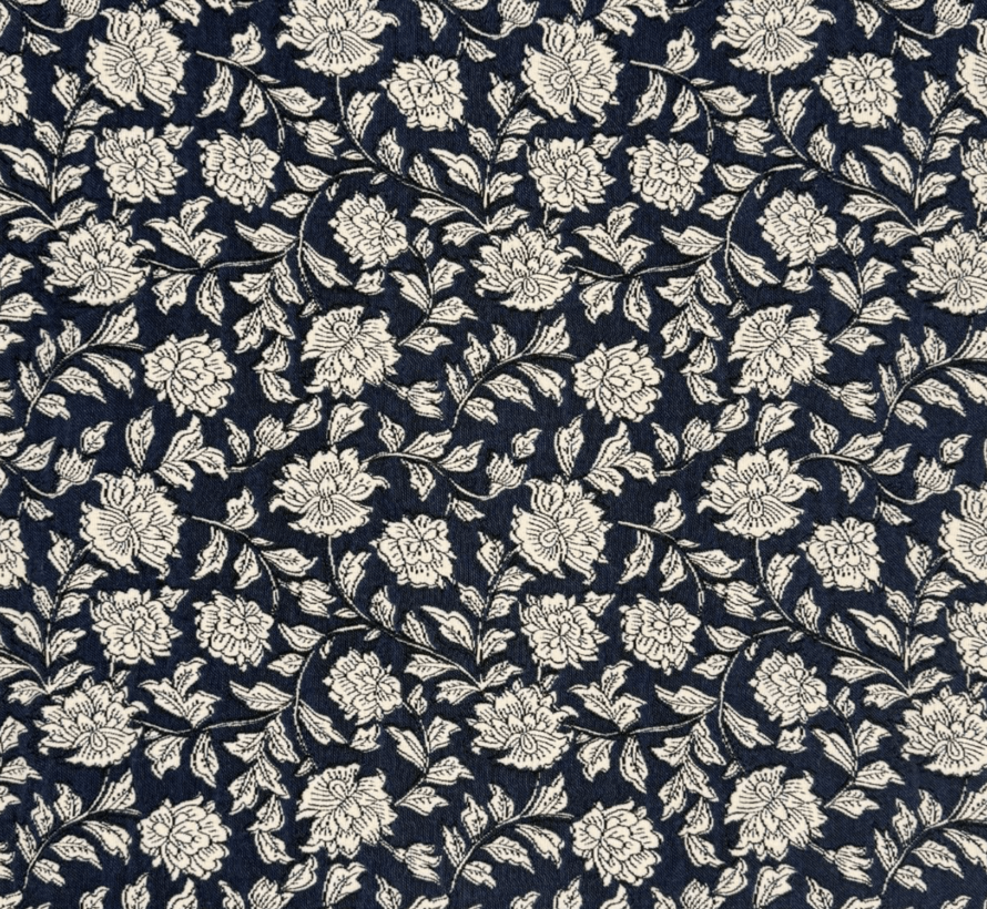 Bloemen blauw jacquard