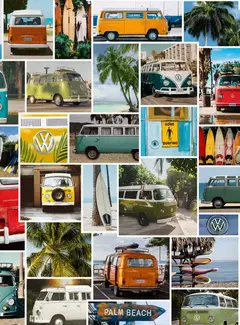 Decostoffen Volkswagen bus collage digitale print