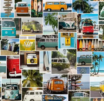 Decostoffen Volkswagen bus collage digitale print