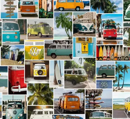 Decostoffen Volkswagen bus collage digitale print