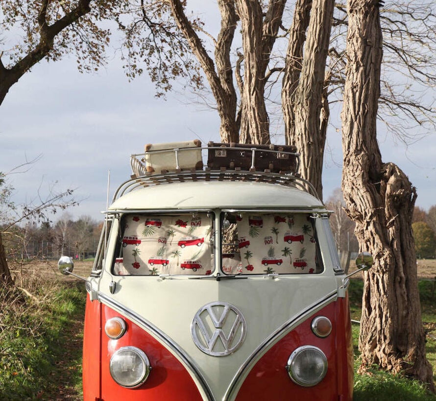 Volkswagen bus blauw linnenlook
