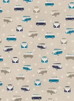 Decostoffen Volkswagen bus blauw linnenlook