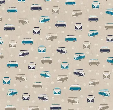 Decostoffen Volkswagen bus blauw linnenlook