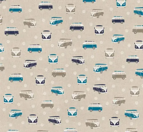 Decostoffen Volkswagen bus blauw linnenlook