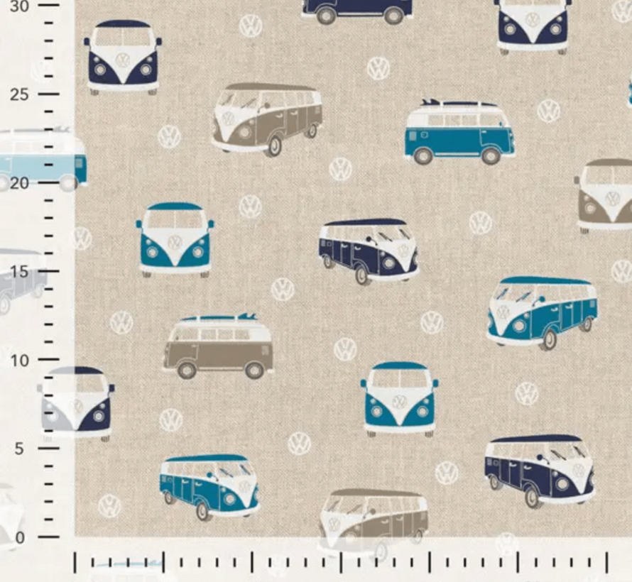Volkswagen bus blauw linnenlook
