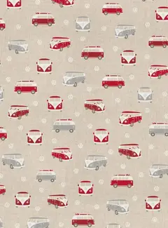 Decostoffen Volkswagen bus rood linnenlook