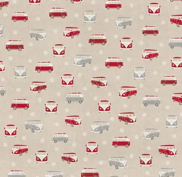 Decostoffen Volkswagen bus rood linnenlook