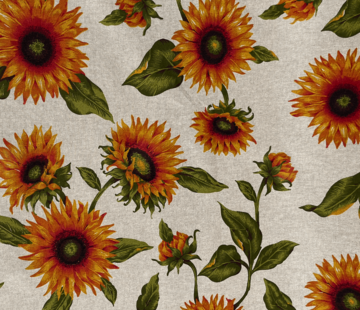 Decostoffen Zonnebloemen linnenlook