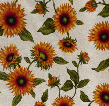 Decostoffen Zonnebloemen linnenlook