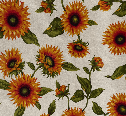 Decostoffen Zonnebloemen linnenlook